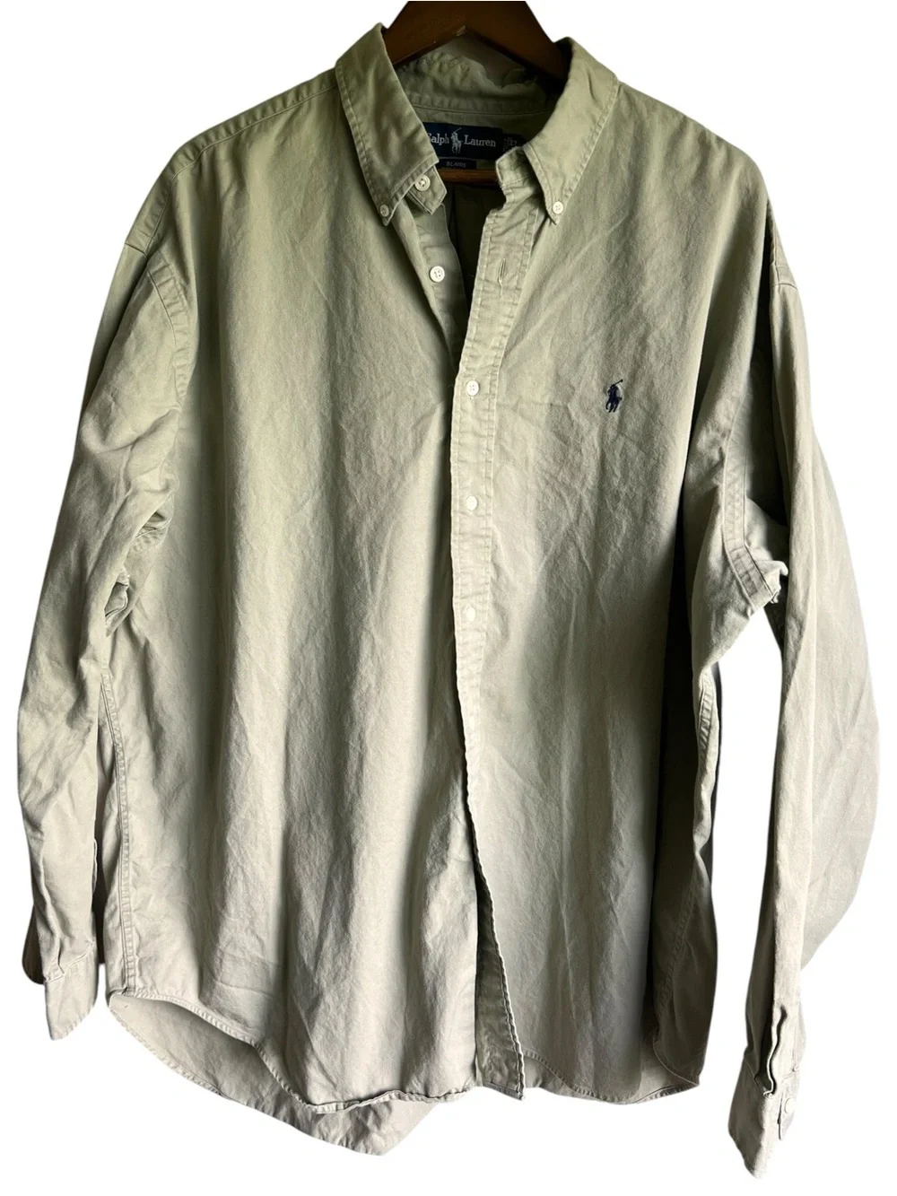 VTG Polo Ralph Lauren Blaire Shirt Mens XL Khaki Tan Navy Pony Cotton Preppy
